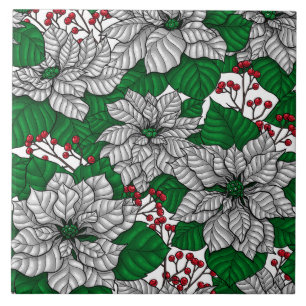 White poinsettia, Christmas pattern Tile