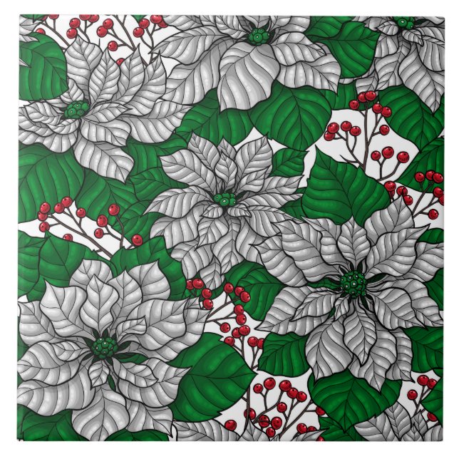 White poinsettia, Christmas pattern Tile (Front)