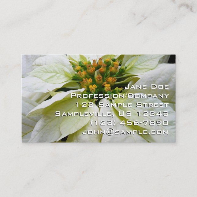 White Poinsettia Elegant Christmas Holiday Floral Business Card (Front)