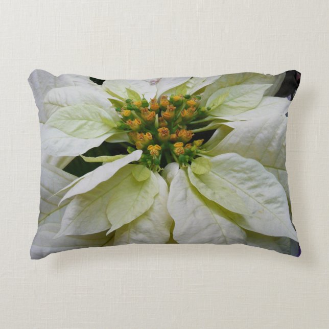 White Poinsettia Elegant Christmas Holiday Floral Decorative Cushion (Front)