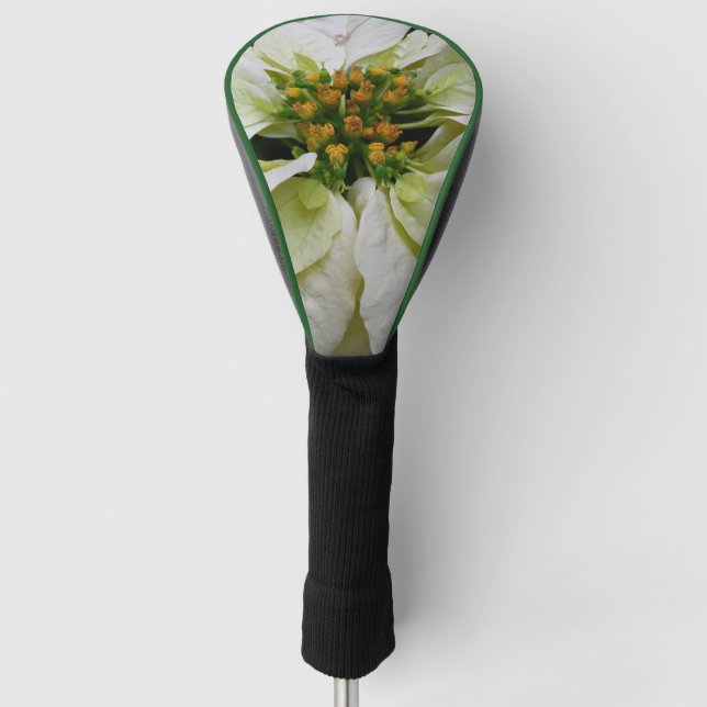 White Poinsettia Elegant Christmas Holiday Floral Golf Head Cover (Front)