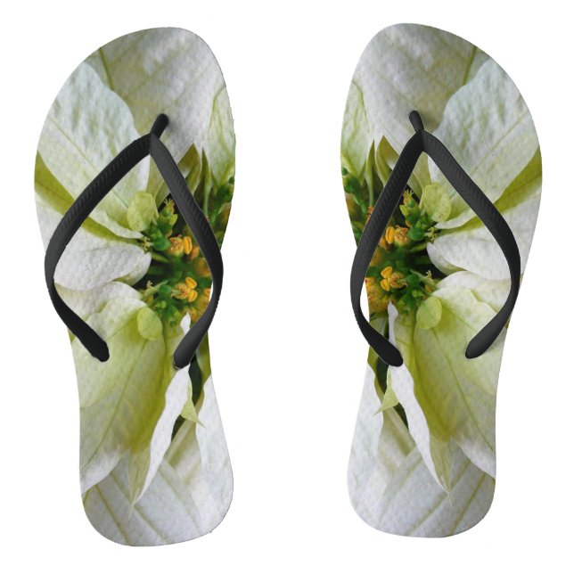 White Poinsettia Elegant Christmas Holiday Floral Jandals (Footbed)