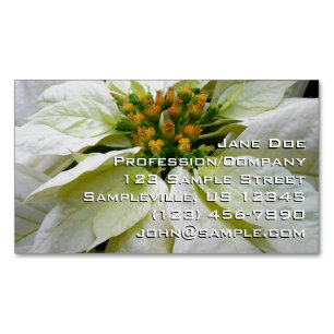 White Poinsettia Elegant Christmas Holiday Floral Magnetic Business Card