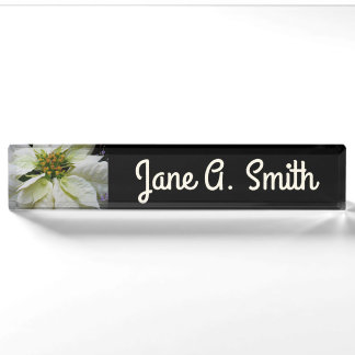 White Poinsettia Elegant Christmas Holiday Floral Nameplate