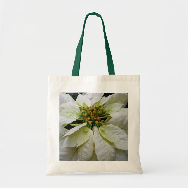 White Poinsettia Elegant Christmas Holiday Floral Tote Bag (Front)