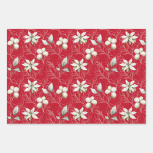 White poinsettia elegant Christmas Wrapping Paper Sheet