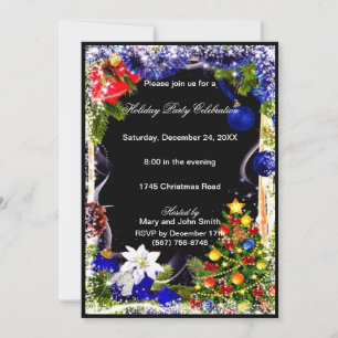 White Poinsettia Festive Tree Christmas Party Invitation