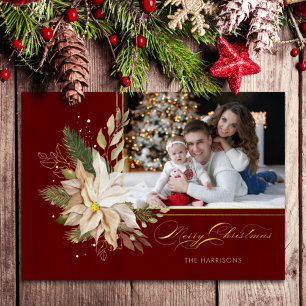 White Poinsettia, Gold Greenery Calligraphy Photo