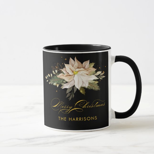 White Poinsettia & Merry Christmas Calligraphy  Mug (Right)