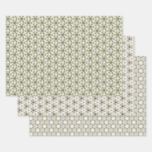 White Poinsettia Motif Wrapping Paper Sheet
