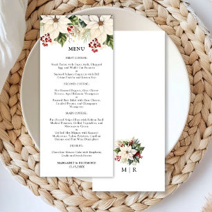 White Poinsettia Red Berries Winter Wedding Menu