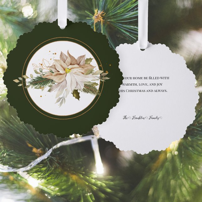 White Poinsettia with Pine & Gold Greenery-Green Tree Decoration Card (Creator Uploaded)