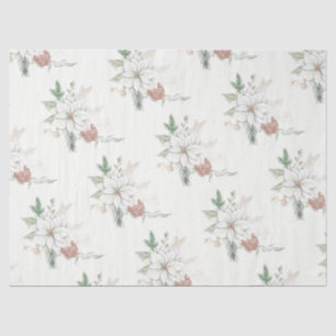 White Poinsettias and Pine Cones Tissue Paper