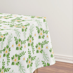 White Poinsettias Green Leaves Christmas Tablecloth