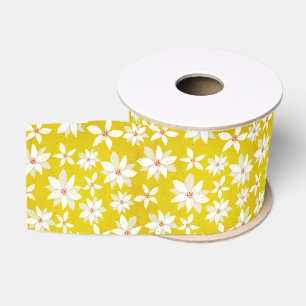 White Poinsettias Red Accents Bright Golden Yellow Grosgrain Ribbon