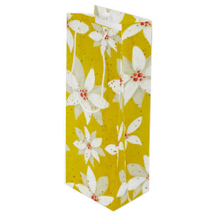 White Poinsettias Red Accents Bright Golden Yellow Wine Gift Bag