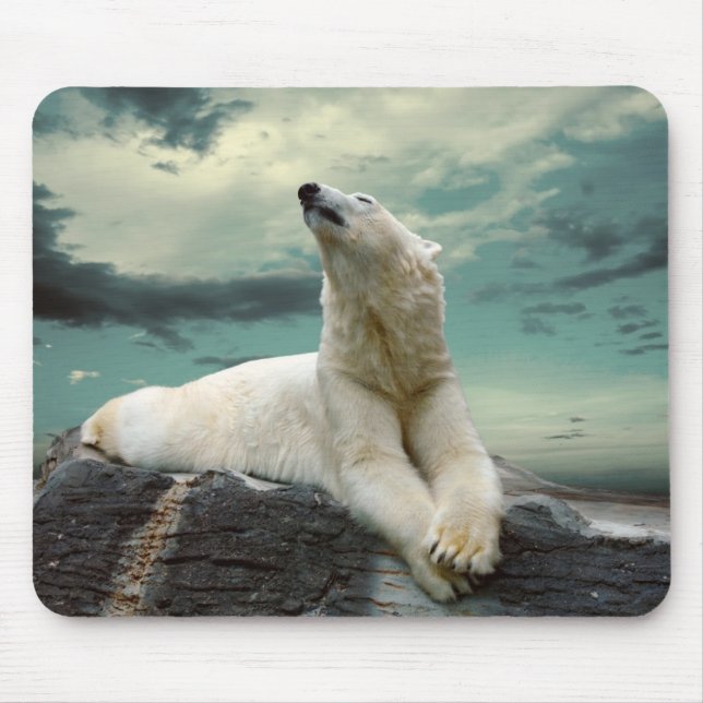 White Polar Bear Hunter on rock Mouse Pad (Front)