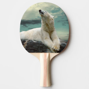 White Polar Bear Hunter on rock Ping Pong Paddle