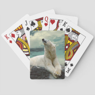White Polar Bear Hunter on rock Playing Cards