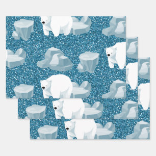 White Polar Bear North Wild Animal Blue Cold Wrapping Paper Sheet