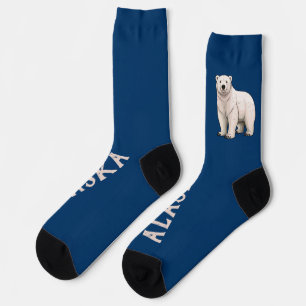 White Polar Bear on Blue Alaska Socks