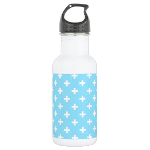 White polka crosses on baby blue 532 ml water bottle