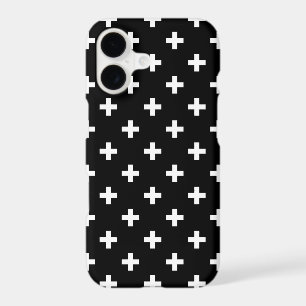 White polka crosses on black