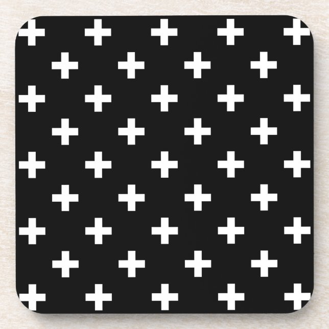 White polka crosses on black coaster (Front)