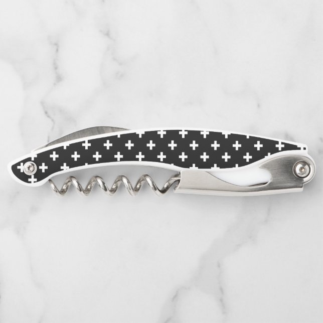 White polka crosses on black corkscrew (Back)
