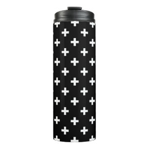White polka crosses on black thermal tumbler