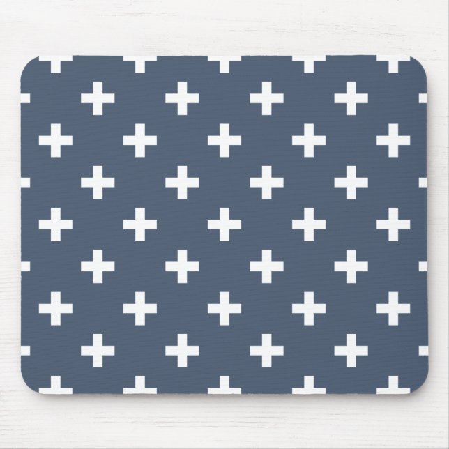 White polka crosses on blue-gray mouse pad (Front)