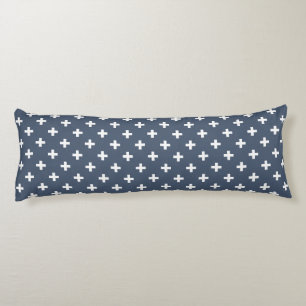 White polka crosses on blue-grey body cushion
