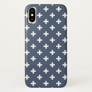 White polka crosses on blue-grey Case-Mate iPhone case