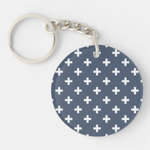 White polka crosses on blue-grey key ring