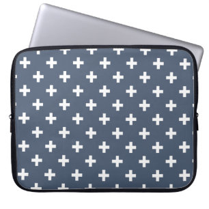 White polka crosses on blue-grey laptop sleeve