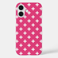 White polka crosses on fuchsia