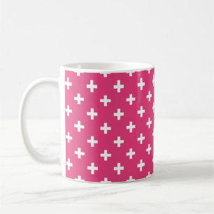 White polka crosses on fuchsia coffee mug