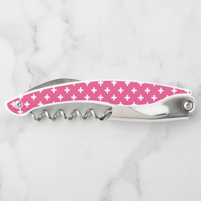 White polka crosses on fuchsia corkscrew (Back)