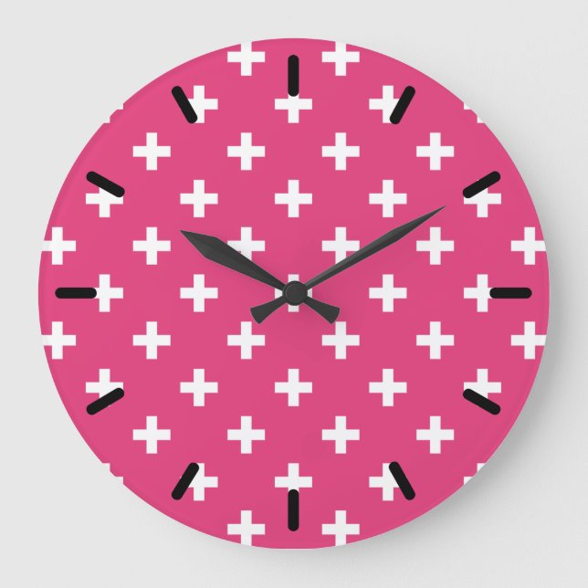 White polka crosses on fuchsia large clock (Front)