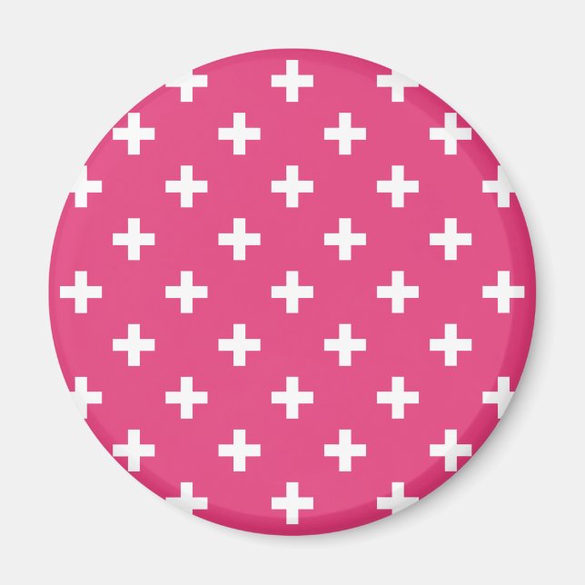 White polka crosses on fuchsia magnet (Front)
