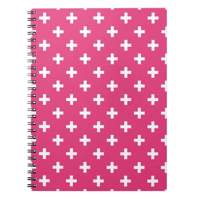 White polka crosses on fuchsia notebook (Front)