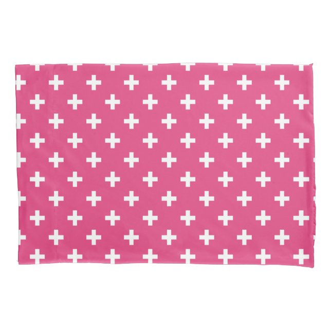 White polka crosses on fuchsia pillowcase (Front)