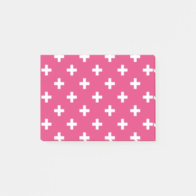 White polka crosses on fuchsia post-it notes (Front)