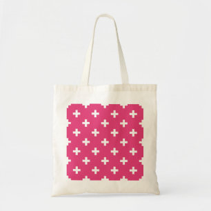 White polka crosses on fuchsia tote bag