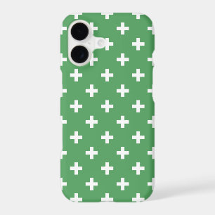 White polka crosses on green