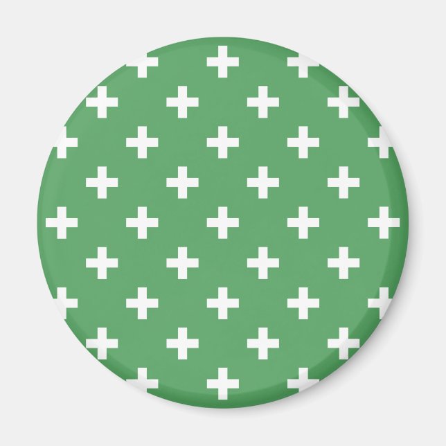 White polka crosses on green magnet (Front)