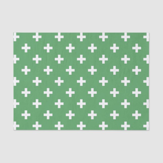 White polka crosses on green tissue paper (Front)