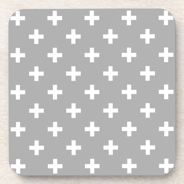 White polka crosses on grey coaster (Front)