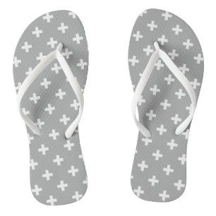 White polka crosses on grey jandals