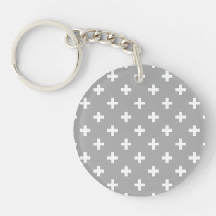 White polka crosses on grey key ring